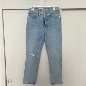 Madewell Blue Straight Jeans with Distressed Detail